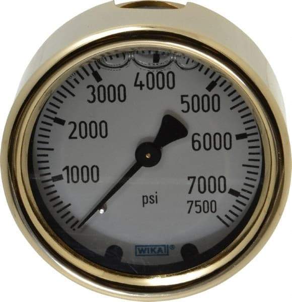 Wika - 2-1/2" Dial, 1/4 Thread, 0-7,500 Scale Range, Pressure Gauge - Back Connection Mount, Accurate to 1.5% of Scale - Apex Tool & Supply
