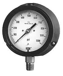 Wika - 4-1/2" Dial, 1/2 Thread, 30-0-100 Scale Range, Pressure Gauge - Lower Connection, Rear Flange Connection Mount, Accurate to 0.5% of Scale - Apex Tool & Supply