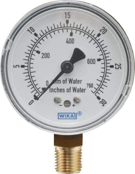 Wika - 2-1/2" Dial, 1/4 Thread, 0-30/0-760 Scale Range, Pressure Gauge - Lower Connection Mount, Accurate to 1.5% of Scale - Apex Tool & Supply