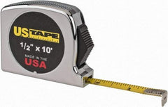 US Tape - 10' x 1/2" Yellow Blade Tape Measure - 1/16" Graduation, Inch Graduation Style, Silver Case - Apex Tool & Supply