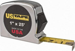 US Tape - 25' x 1" Yellow Blade Tape Measure - 1/32 & 1/16" Graduation, Inch Graduation Style, Silver Case - Apex Tool & Supply