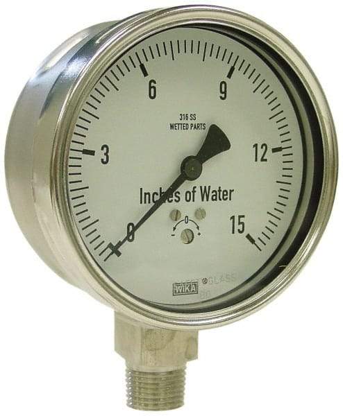 Wika - 4" Dial, 1/4 Thread, 0-60/0-1,500 Scale Range, Pressure Gauge - Lower Connection Mount, Accurate to 1.5% of Scale - Apex Tool & Supply