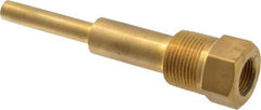 Alloy Engineering - 6 Inch Overall Length, 1 Inch Thread, Brass Standard Thermowell - 4-1/2 Inch Insertion Length - Apex Tool & Supply