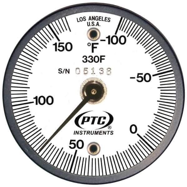 PTC Instruments - -100 to 160°F, 2 Inch Dial Diameter, Dual Magnet Mount Thermometer - 2° Division Graduation - Apex Tool & Supply