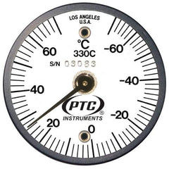 PTC Instruments - -70 to 70°C, 2 Inch Dial Diameter, Dual Magnet Mount Thermometer - 2° Division Graduation - Apex Tool & Supply