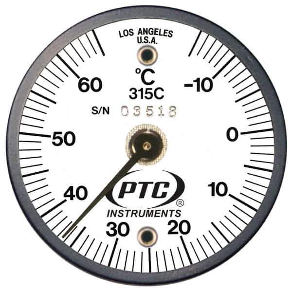 PTC Instruments - -15 to 65°C, 2 Inch Dial Diameter, Dual Magnet Mount Thermometer - 1° Division Graduation - Apex Tool & Supply