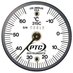 PTC Instruments - -15 to 65°C, 2 Inch Dial Diameter, Dual Magnet Mount Thermometer - 1° Division Graduation - Apex Tool & Supply