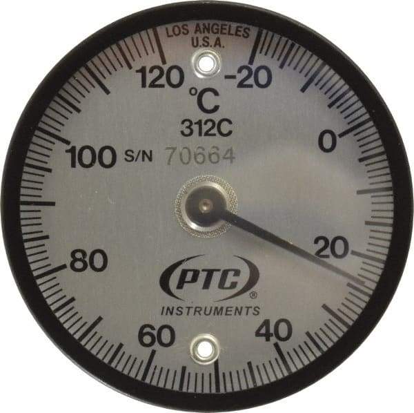 PTC Instruments - -20 to 120°C, 2 Inch Dial Diameter, Dual Magnet Mount Thermometer - 1° Division Graduation - Apex Tool & Supply