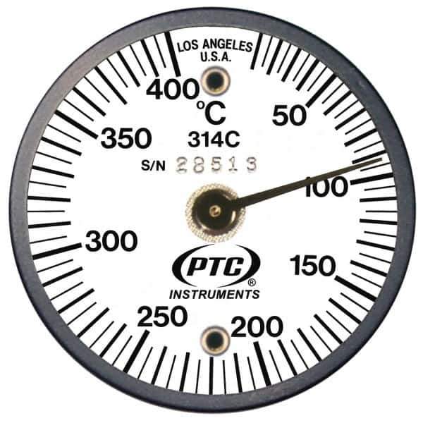 PTC Instruments - 10 to 400°C, 2 Inch Dial Diameter, Dual Magnet Mount Thermometer - 5° Division Graduation - Apex Tool & Supply
