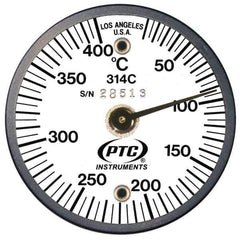 PTC Instruments - 10 to 400°C, 2 Inch Dial Diameter, Dual Magnet Mount Thermometer - 5° Division Graduation - Apex Tool & Supply
