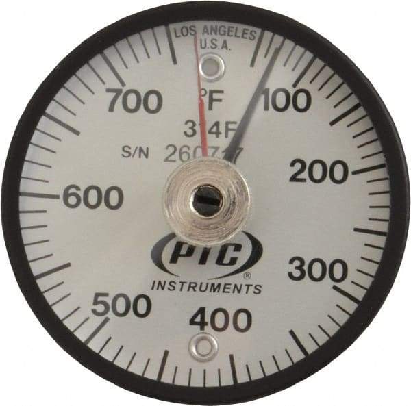 PTC Instruments - 50 to 750°F, 2 Inch Dial Diameter, Dual Magnet Mount Thermometer - 10° Division Graduation - Apex Tool & Supply