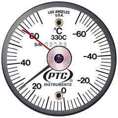 PTC Instruments - -70 to 70°C, 2 Inch Dial Diameter, Dual Magnet Mount Thermometer - 2° Division Graduation - Apex Tool & Supply
