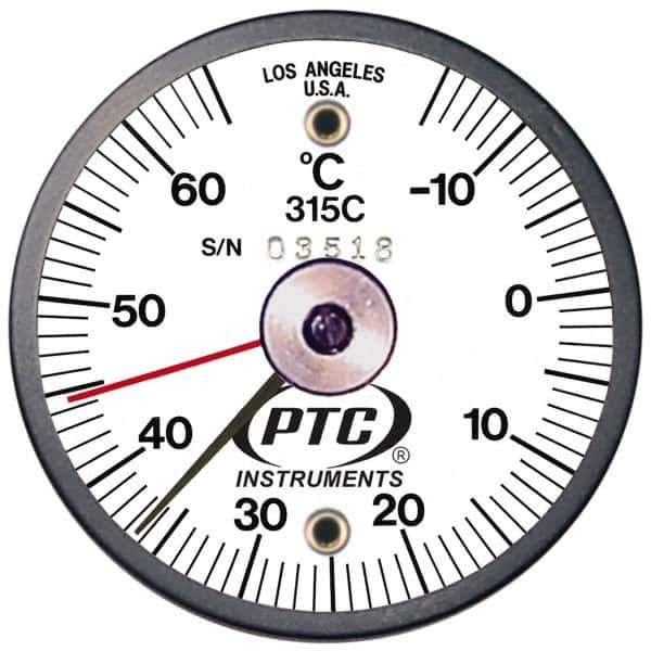 PTC Instruments - -15 to 65°C, 2 Inch Dial Diameter, Dual Magnet Mount Thermometer - 1° Division Graduation - Apex Tool & Supply