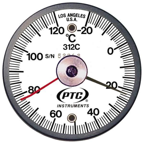 PTC Instruments - -20 to 120°C, 2 Inch Dial Diameter, Dual Magnet Mount Thermometer - 1° Division Graduation - Apex Tool & Supply