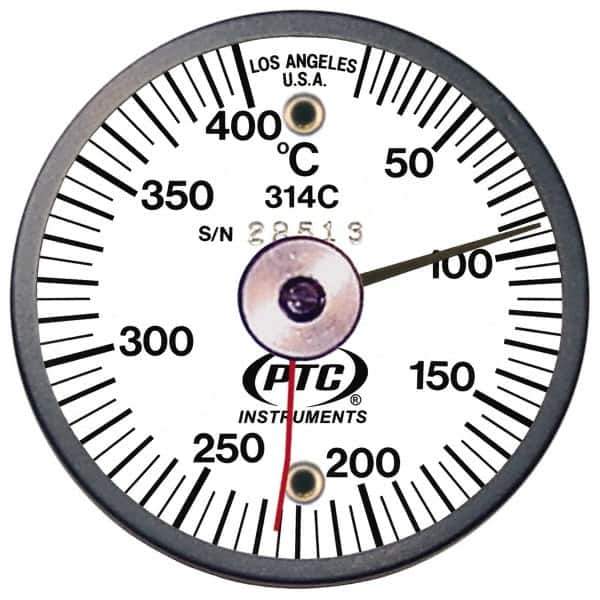 PTC Instruments - 10 to 400°C, 2 Inch Dial Diameter, Dual Magnet Mount Thermometer - 5° Division Graduation - Apex Tool & Supply