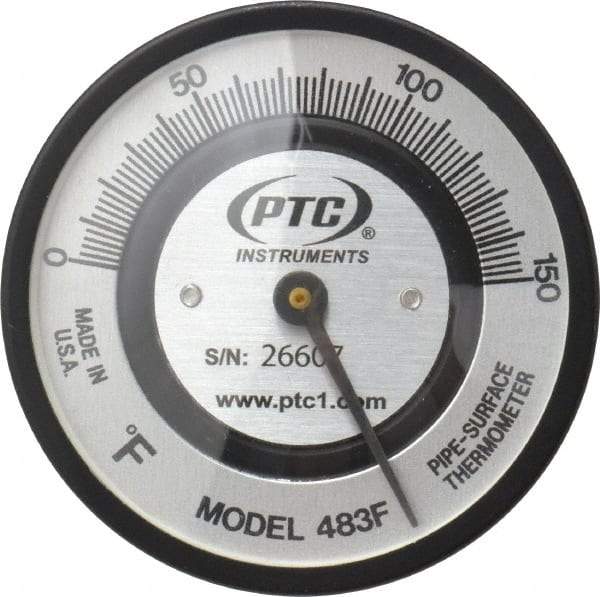 PTC Instruments - 150°F, 2 Inch Dial Diameter, Pipe Surface Spring Held Thermometer - 2° Division Graduation - Apex Tool & Supply