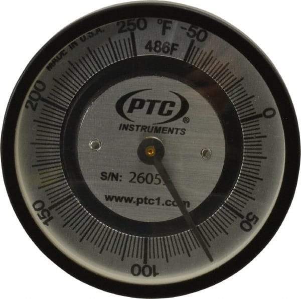 PTC Instruments - -50 to 250°F, 2 Inch Dial Diameter, Pipe Surface Spring Held Thermometer - 2° Division Graduation - Apex Tool & Supply