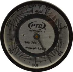 PTC Instruments - -50 to 250°F, 2 Inch Dial Diameter, Pipe Surface Spring Held Thermometer - 2° Division Graduation - Apex Tool & Supply