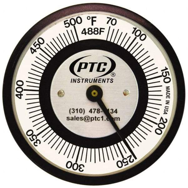 PTC Instruments - 70 to 500°F, 2 Inch Dial Diameter, Pipe Surface Spring Held Thermometer - 5° Division Graduation - Apex Tool & Supply