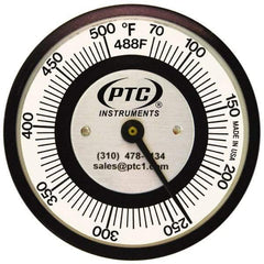 PTC Instruments - 70 to 500°F, 2 Inch Dial Diameter, Pipe Surface Spring Held Thermometer - 5° Division Graduation - Apex Tool & Supply