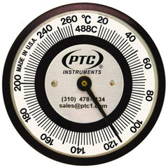PTC Instruments - 20 to 260°C, 2 Inch Dial Diameter, Pipe Surface Spring Held Thermometer - 5° Division Graduation - Apex Tool & Supply
