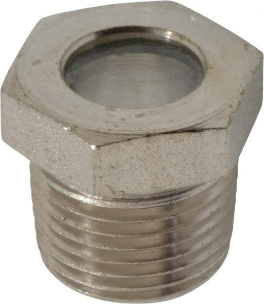 LDI Industries - 7/16" Sight Diam, 3/8" Thread, 0.72" OAL, High Pressure Fused Pipe Thread, Open View Sight Glass & Flow Sight - 3/4" Head, 1,850 Max psi, 3/8-18 Thread - Apex Tool & Supply
