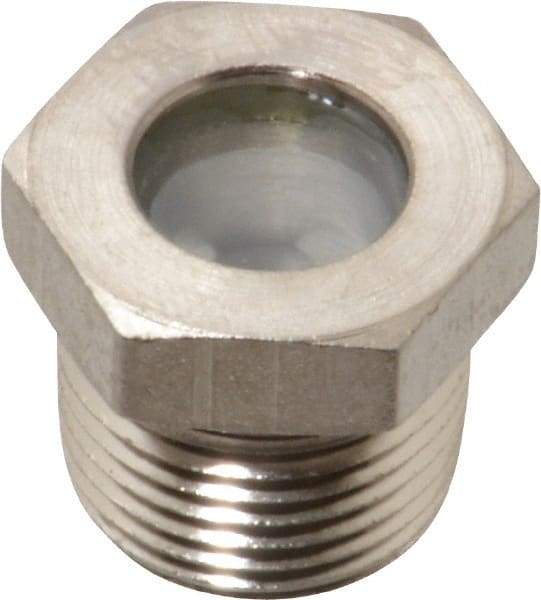 LDI Industries - 7/16" Sight Diam, 3/8" Thread, 0.72" OAL, High Pressure Fused Pipe Thread with Reflector Sight Glass & Flow Sight - 3/4" Head, 1,850 Max psi, 3/8-18 Thread - Apex Tool & Supply