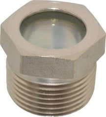 LDI Industries - 3/4" Sight Diam, 3/4" Thread, 0.94" OAL, High Pressure Fused Pipe Thread, Open View Sight Glass & Flow Sight - 1-1/16" Head, 1,500 Max psi, 3/4-14 Thread - Apex Tool & Supply
