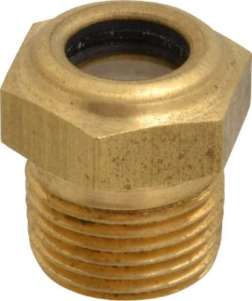 LDI Industries - 7/16" Sight Diam, 3/8" Thread, 0.88" OAL, Low Pressure Pipe Thread Lube Sight with Reflector Sight Glass & Flow Sight - 3/4" Head, 30 Max psi, 3/8-18 Thread - Apex Tool & Supply