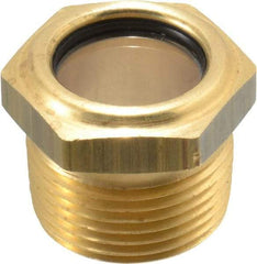 LDI Industries - 3/4" Sight Diam, 3/4" Thread, 1" OAL, Low Pressure Pipe Thread Lube Sight, Open View Sight Glass & Flow Sight - 1-1/8" Head, 10 Max psi, 3/4-14 Thread - Apex Tool & Supply