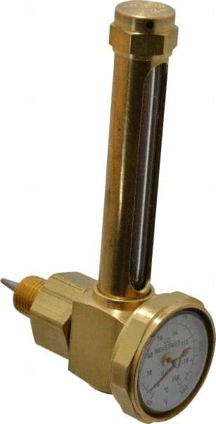 LDI Industries - 2-3/4 Inch Long Sight, 1/4 Inch Thread Size, Buna-N Seal Elbow With 1-3/8 Inch Dial Thermometer, Vented Oil-Level Indicators and Gauge - 4-1/4 Inch Length to Center of Base - Apex Tool & Supply