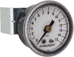 Ashcroft - 1-1/2" Dial, 1/8 Thread, 0-15 Scale Range, Pressure Gauge - Center Back Connection Mount - Apex Tool & Supply