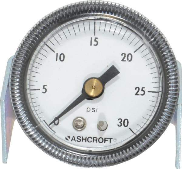 Ashcroft - 1-1/2" Dial, 1/8 Thread, 0-30 Scale Range, Pressure Gauge - Center Back Connection Mount - Apex Tool & Supply