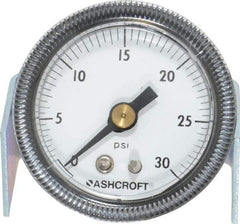 Ashcroft - 1-1/2" Dial, 1/8 Thread, 0-30 Scale Range, Pressure Gauge - Center Back Connection Mount - Apex Tool & Supply
