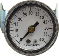 Ashcroft - 1-1/2" Dial, 1/8 Thread, 0-60 Scale Range, Pressure Gauge - Center Back Connection Mount - Apex Tool & Supply