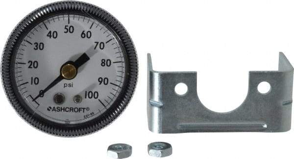 Ashcroft - 1-1/2" Dial, 1/8 Thread, 0-100 Scale Range, Pressure Gauge - Center Back Connection Mount - Apex Tool & Supply