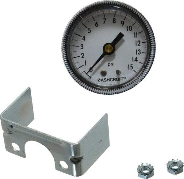 Ashcroft - 2" Dial, 1/4 Thread, 0-15 Scale Range, Pressure Gauge - Center Back Connection Mount - Apex Tool & Supply
