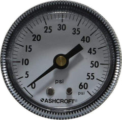 Ashcroft - 2" Dial, 1/4 Thread, 0-60 Scale Range, Pressure Gauge - Center Back Connection Mount - Apex Tool & Supply