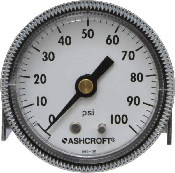 Ashcroft - 2" Dial, 1/4 Thread, 0-100 Scale Range, Pressure Gauge - Center Back Connection Mount - Apex Tool & Supply