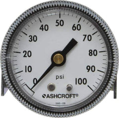 Ashcroft - 2" Dial, 1/4 Thread, 0-100 Scale Range, Pressure Gauge - Center Back Connection Mount - Apex Tool & Supply