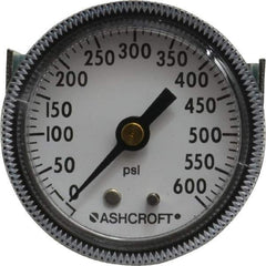 Ashcroft - 2" Dial, 1/4 Thread, 0-600 Scale Range, Pressure Gauge - Center Back Connection Mount - Apex Tool & Supply