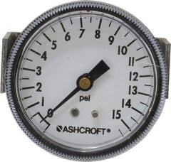 Ashcroft - 2-1/2" Dial, 1/4 Thread, 0-15 Scale Range, Pressure Gauge - Center Back Connection Mount - Apex Tool & Supply