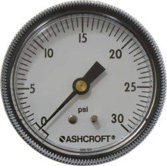 Ashcroft - 2-1/2" Dial, 1/4 Thread, 0-30 Scale Range, Pressure Gauge - Center Back Connection Mount - Apex Tool & Supply