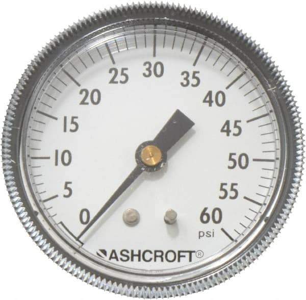 Ashcroft - 2-1/2" Dial, 1/4 Thread, 0-60 Scale Range, Pressure Gauge - Center Back Connection Mount - Apex Tool & Supply