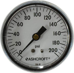 Ashcroft - 2-1/2" Dial, 1/4 Thread, 0-200 Scale Range, Pressure Gauge - Center Back Connection Mount - Apex Tool & Supply