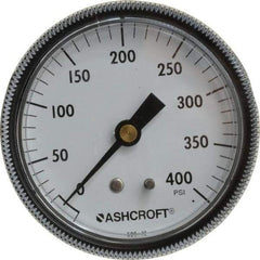 Ashcroft - 2-1/2" Dial, 1/4 Thread, 0-400 Scale Range, Pressure Gauge - Center Back Connection Mount - Apex Tool & Supply