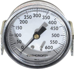 Ashcroft - 2-1/2" Dial, 1/4 Thread, 0-600 Scale Range, Pressure Gauge - Center Back Connection Mount - Apex Tool & Supply