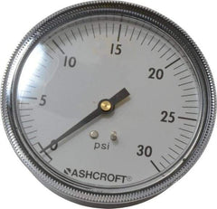 Ashcroft - 3-1/2" Dial, 1/4 Thread, 0-30 Scale Range, Pressure Gauge - Center Back Connection Mount - Apex Tool & Supply