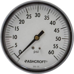 Ashcroft - 3-1/2" Dial, 1/4 Thread, 0-60 Scale Range, Pressure Gauge - Center Back Connection Mount - Apex Tool & Supply