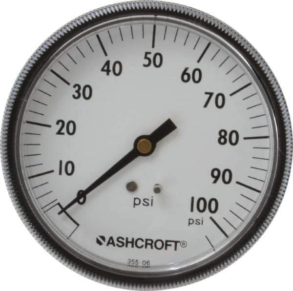 Ashcroft - 3-1/2" Dial, 1/4 Thread, 0-100 Scale Range, Pressure Gauge - Center Back Connection Mount - Apex Tool & Supply